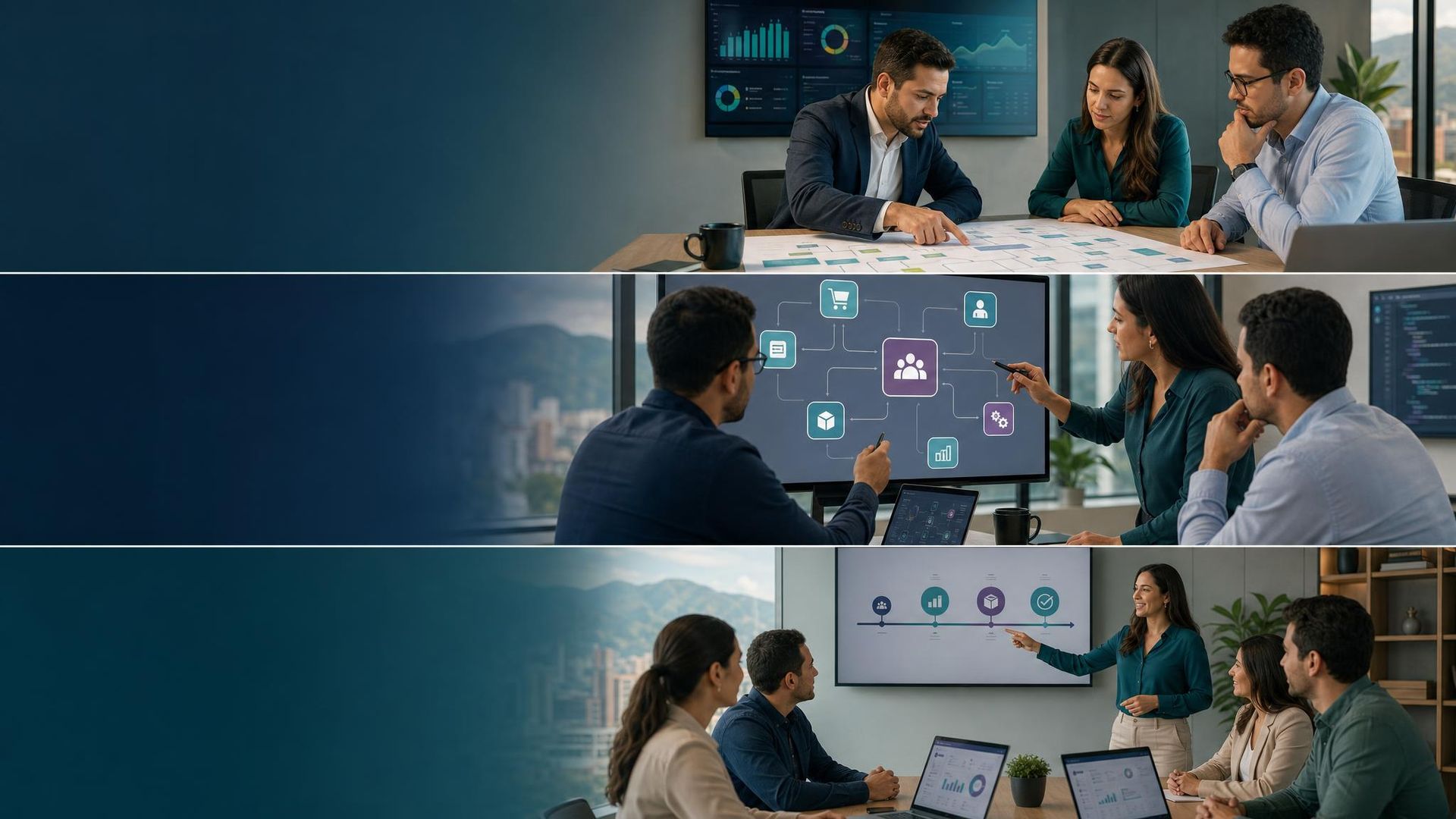 Equipo ejecutivo rediseñando procesos de negocio